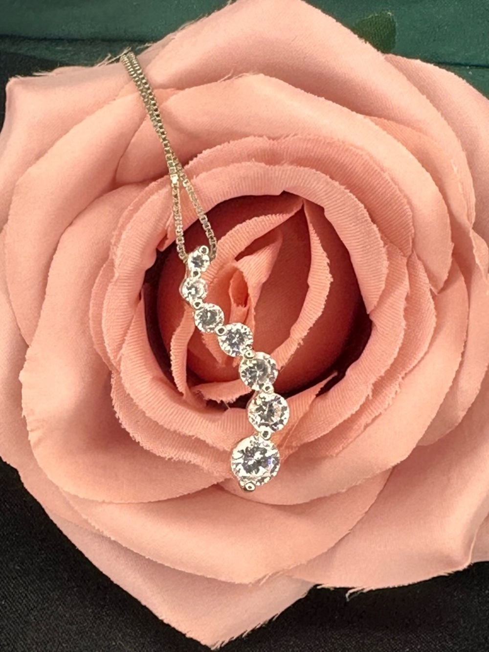 925 Italy Sterling Silver CZ Graduated Drop Necklace 18” Dainty Sparkle